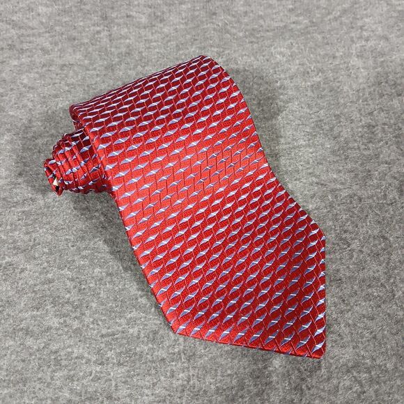 Jones New York Men's Tie Red‎ with Blue Diamond Geometric Print 100% Silk - Picture 1 of 9